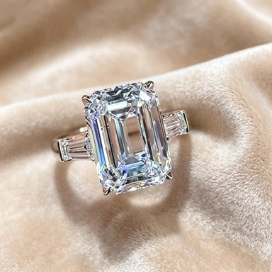 Classic Elegance S925 Sterling Silver Emerald-Cut Three-Stone Baguette Ring