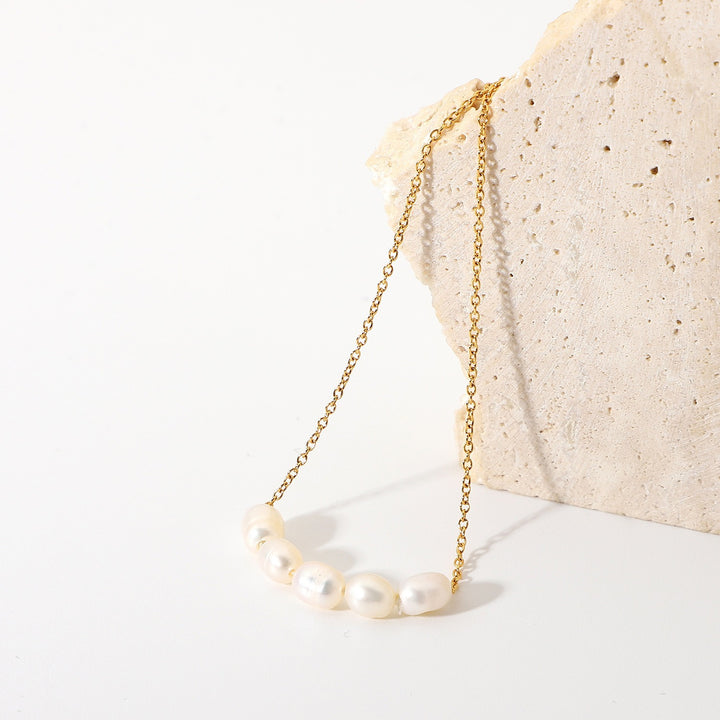 Timeless Serenity 18K Gold Plated Natural Freshwater Pearl Collarbone Necklace