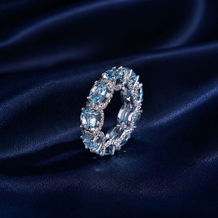 S925 Silver Light Blue Eternity Ring | Aquamarine Color CZ Band