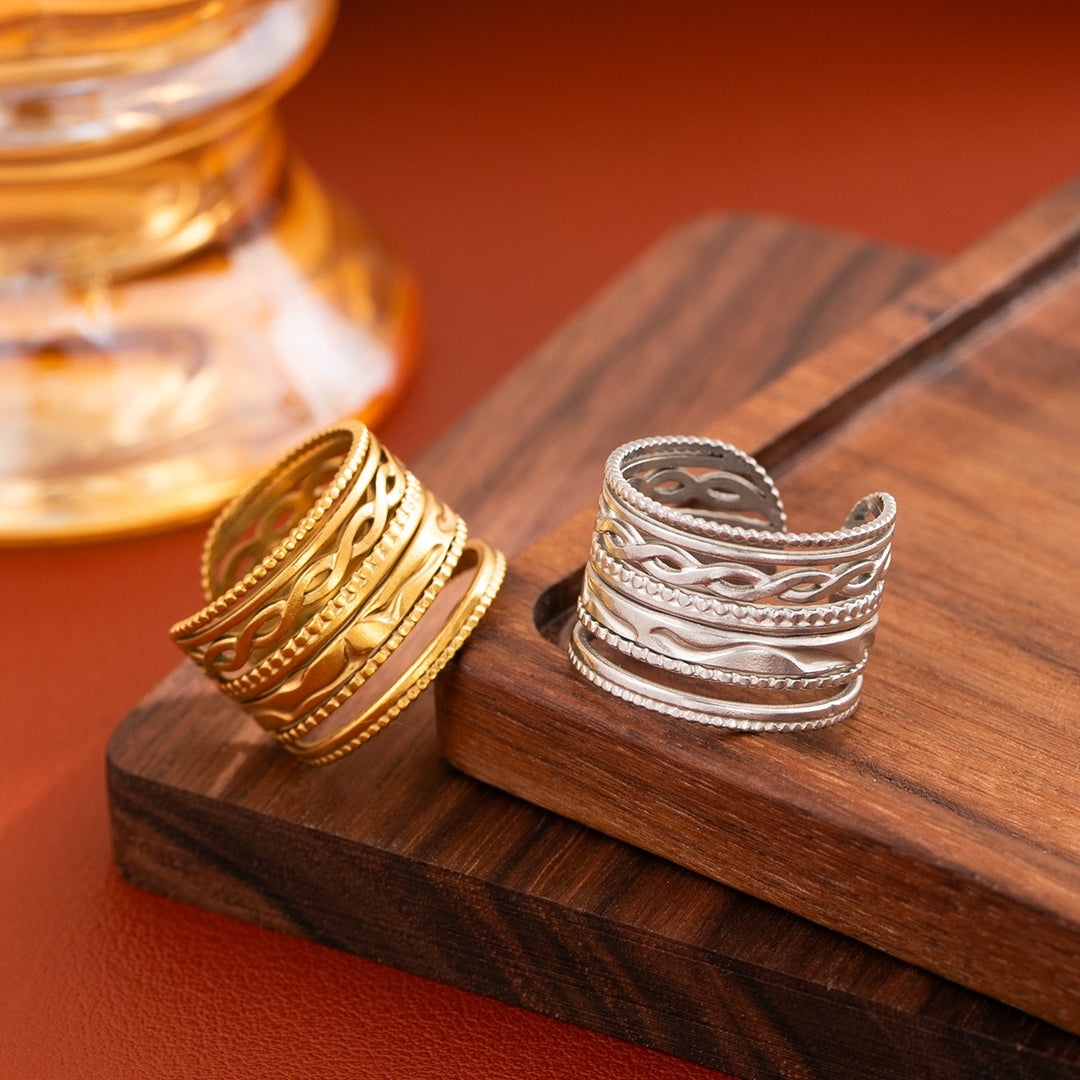 Vintage Braided Wide Band Ring Boho Stacked Look Adjustable Ring