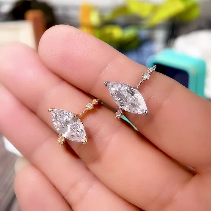S925 Silver Marquise Cut Ring | Vintage Milgrain Accent Band