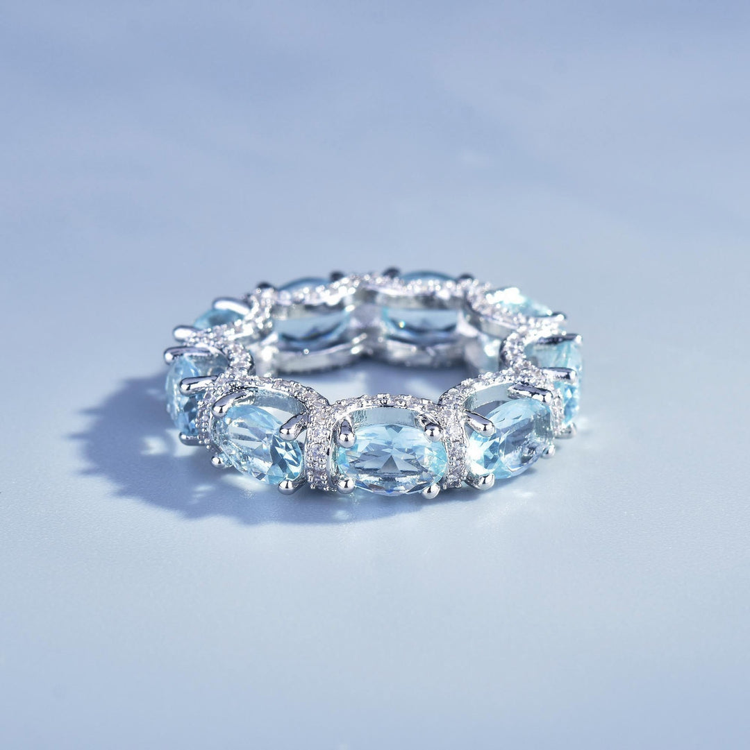S925 Silver Light Blue Eternity Ring | Aquamarine Color CZ Band