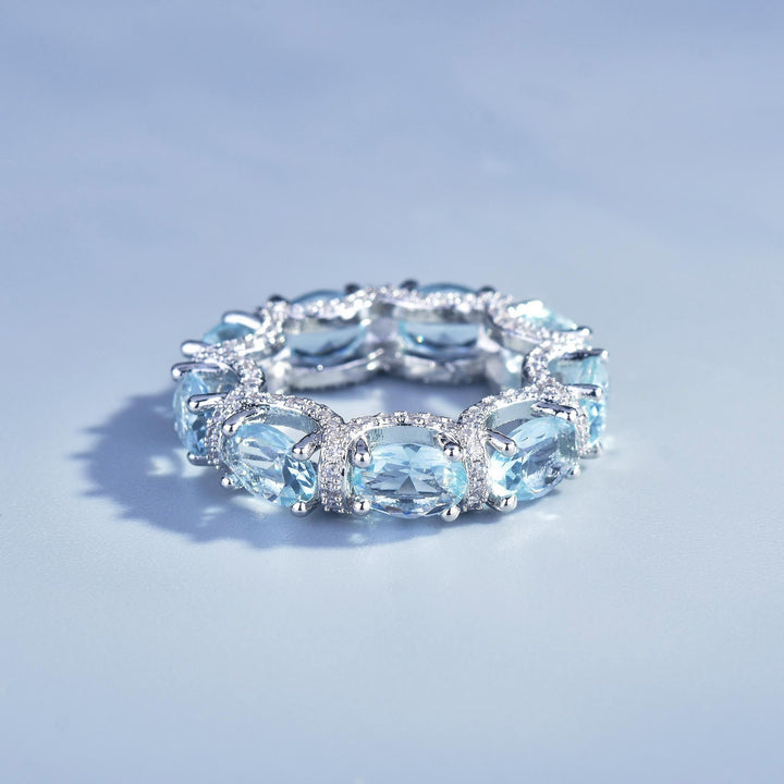S925 Silver Light Blue Eternity Ring | Aquamarine Color CZ Band