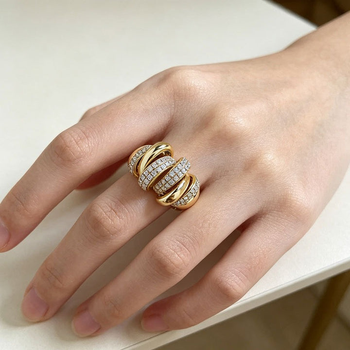 18K Gold Plated Interlocking Pave Ring