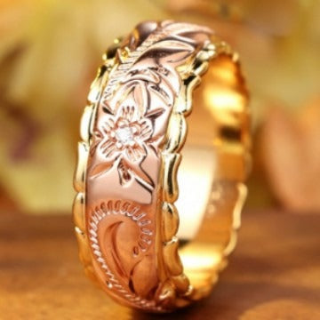 S925 Sterling Silver Vintage Two-Tone Engraved Rose Ring