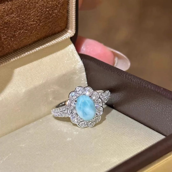 Caribbean Dream · Natural Larimar Pavé Halo Jewelry Set