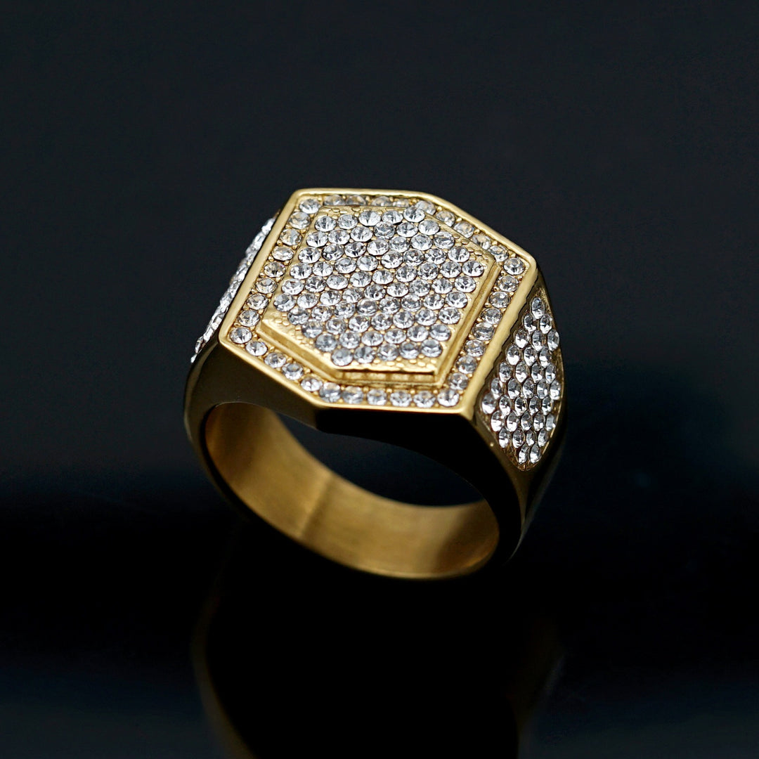 S925 Sterling Silver Iced Out Hexagon Signet Ring