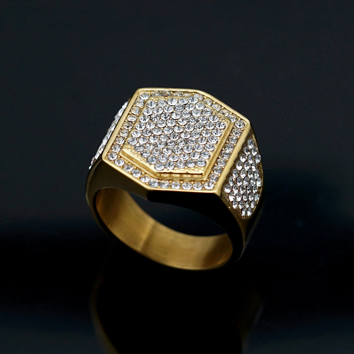 S925 Sterling Silver Iced Out Hexagon Signet Ring