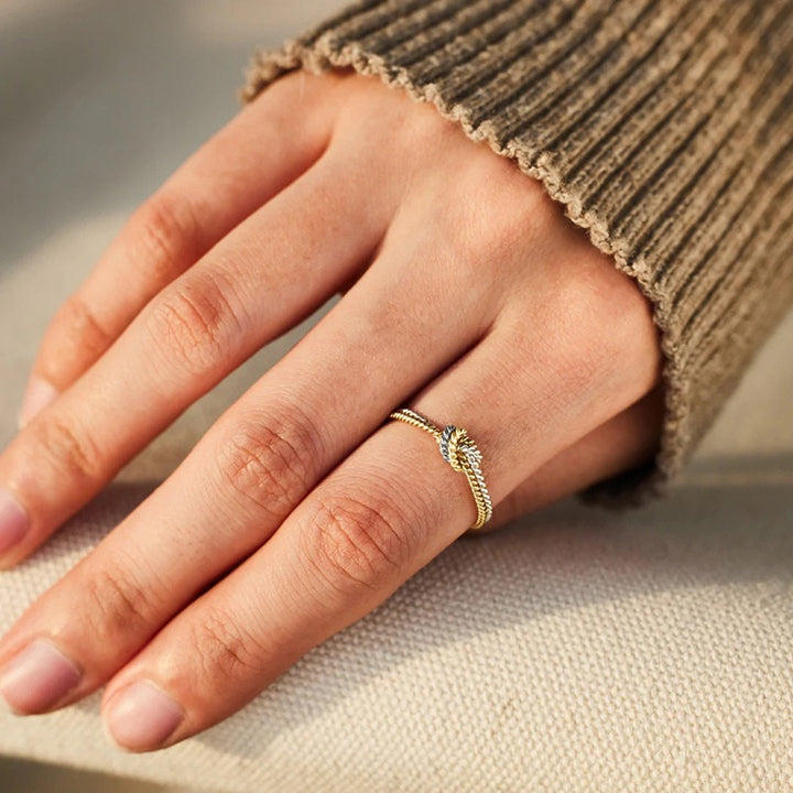 French Two-Tone Twisted Rope Knot Ring