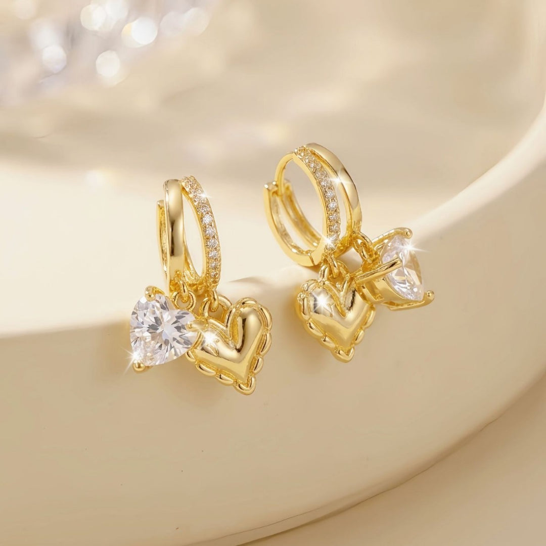 18K Gold Plated Double Heart Huggie Earrings
