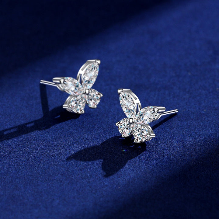 S925 Silver Butterfly & Four-Petal Stud Earrings