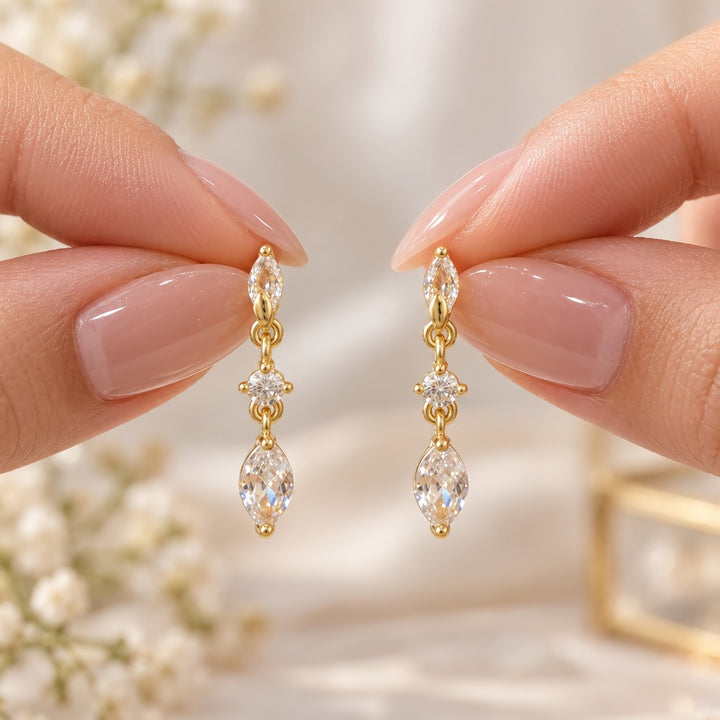 S925 Silver Dangle Earrings Classic Marquise Three-Stone Drop Earrings
