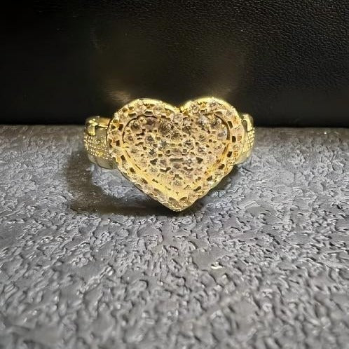 18K Gold Iced Out Heart Ring