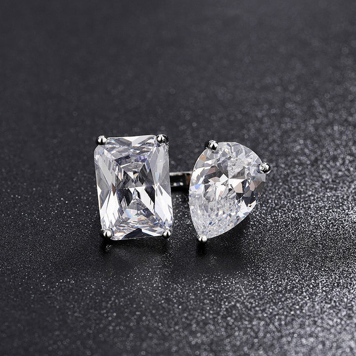 18K Gold Geometric Two-Stone Open Ring Asymmetrical Toi et Moi Ring