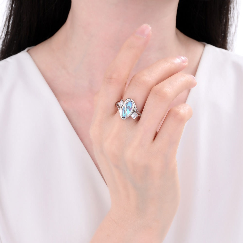 S925 Sterling Silver Rainbow Moonstone Ring | Balance Feminine Power | Spiritual Shield for Everyday