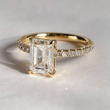 14K Gold Plated Emerald-Cut Pavé Ring