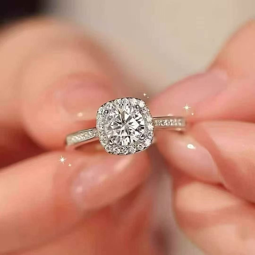 18K White Gold Pavé Band Classic Cushion Halo Engagement Ring