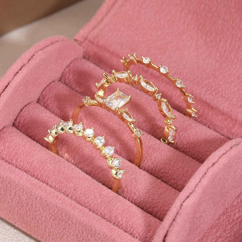 18K Gold, Silver & Rose Gold Stackable Ring Set (4-Piece)