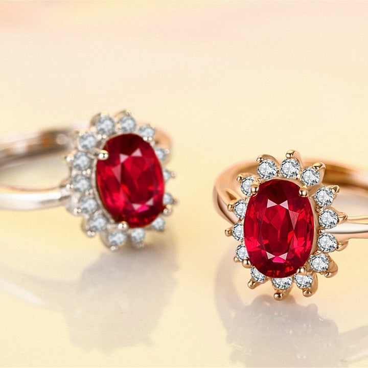 18K Rose Gold Diamond Halo Vintage Pigeon Blood Ruby Ring