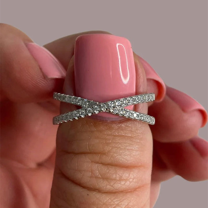 S925 Sterling Silver Interlocking Double-Band Pavé Ring