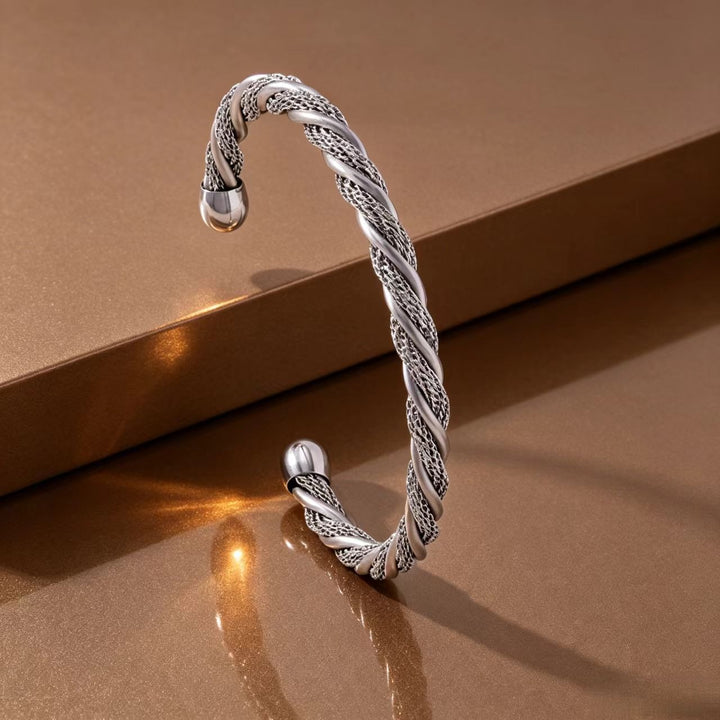 14K Gold Vintage Mesh & Twisted Bangle Classic Woven Texture Bracelet
