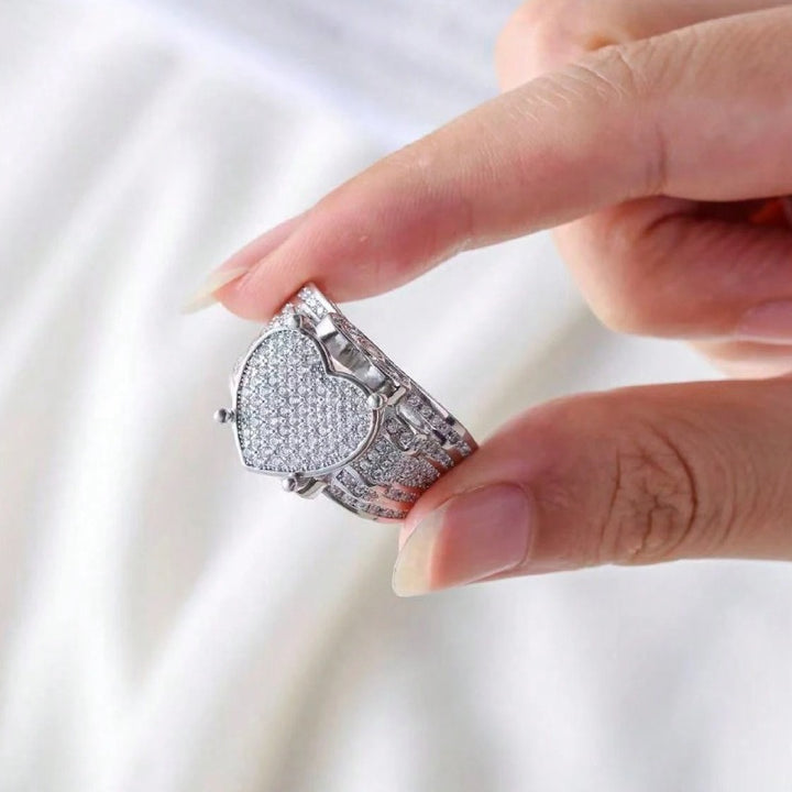 S925 Sterling Silver Iced-Out Heart Ring