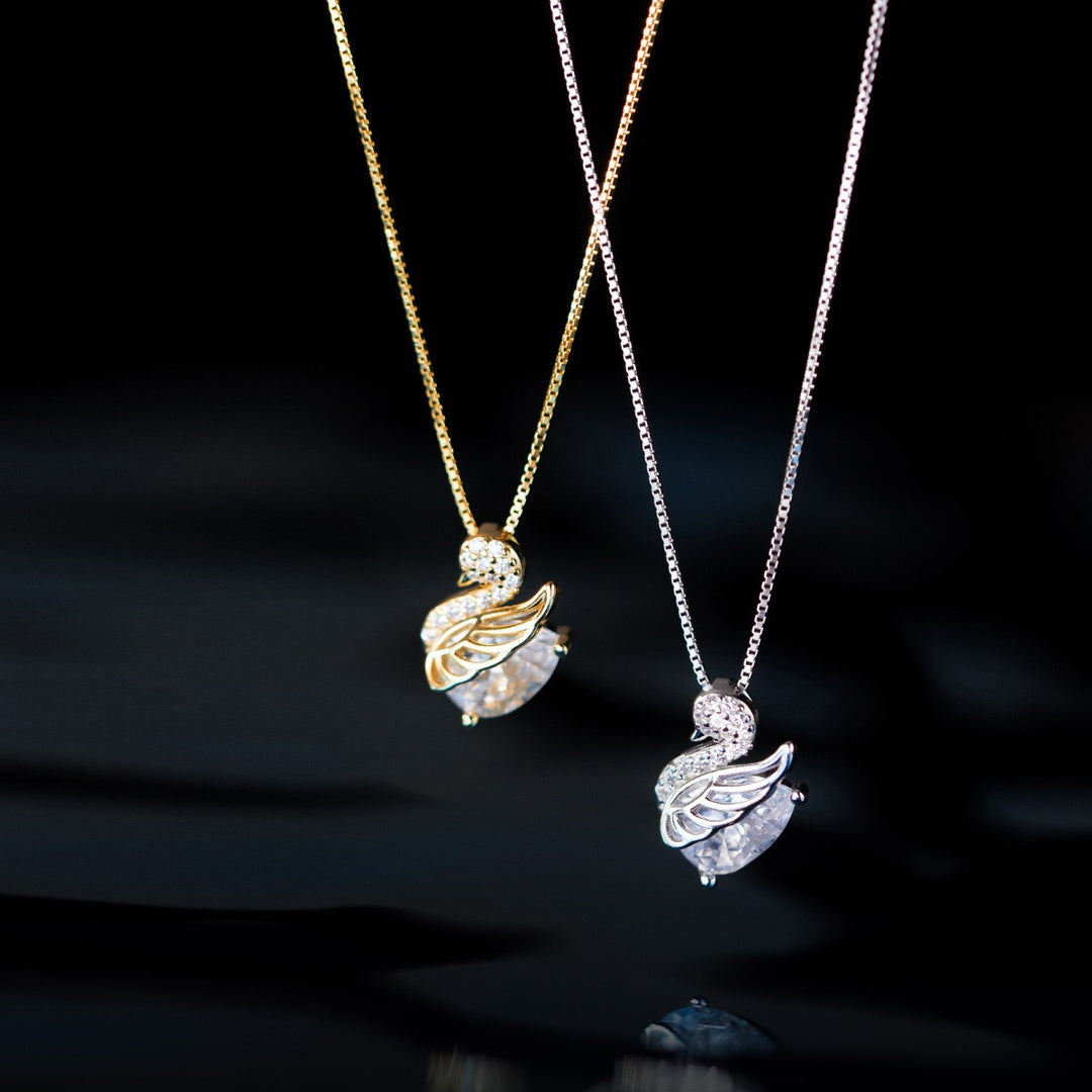 Graceful Companion S925 Sterling Silver Pavé Crystal Swan Necklace