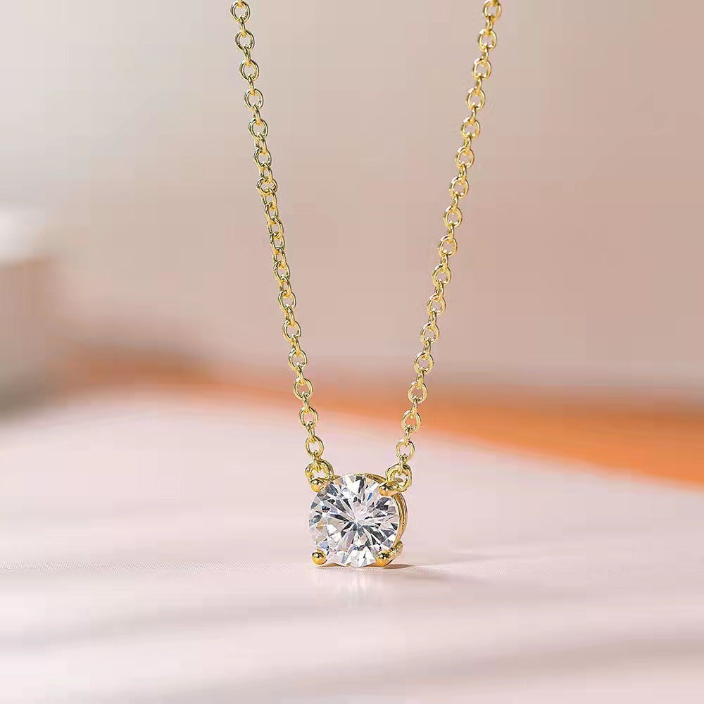 Classic 4-Prong Solitaire Necklace Minimalist Everyday Clavicle Chain