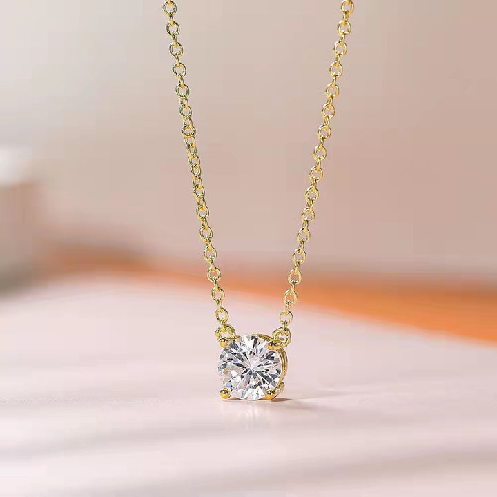 Classic 4-Prong Solitaire Necklace Minimalist Everyday Clavicle Chain