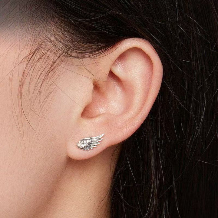 S925 Silver Angel Wing Stud Earrings 18K Gold Plated CZ Guardian Wings