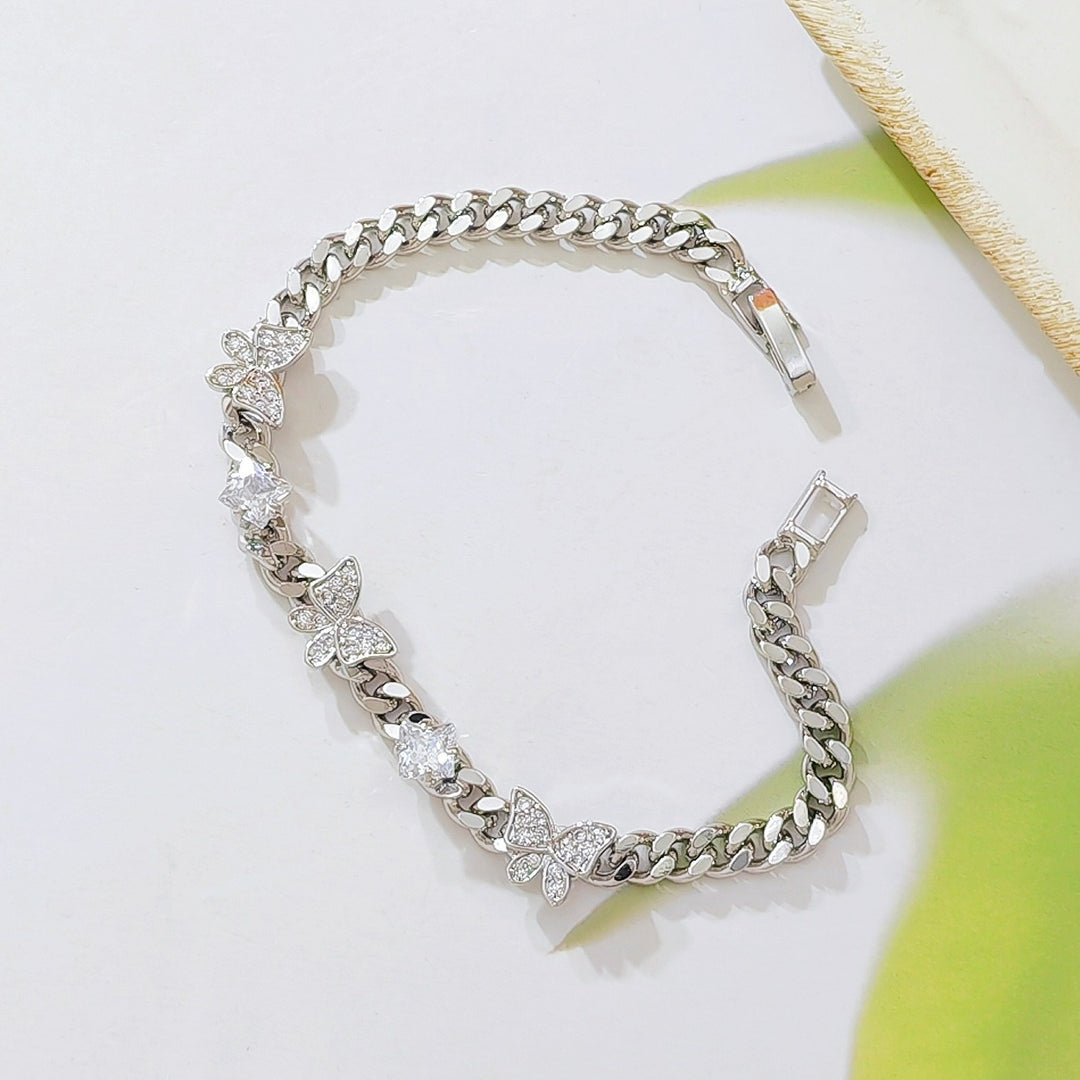 Y2K Sweet & Cool Pavé Butterfly Cuban Chain Bracelet