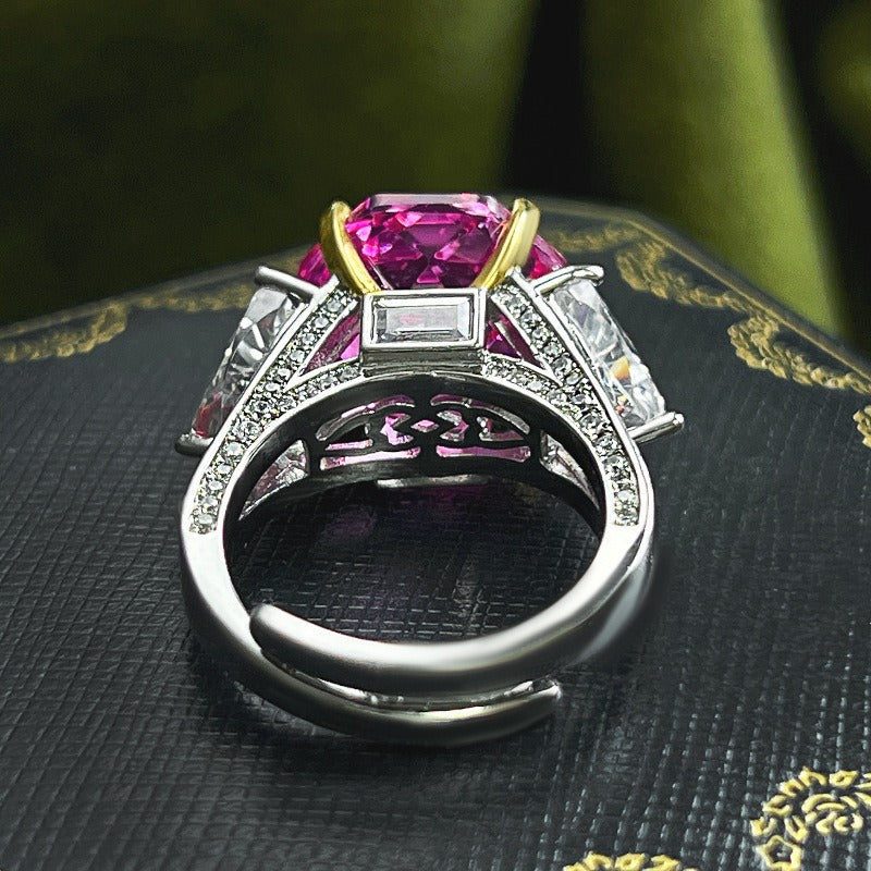 Y2K Kaleidoscope Cut Statement Open Ring Maximalist Three-Stone Ring