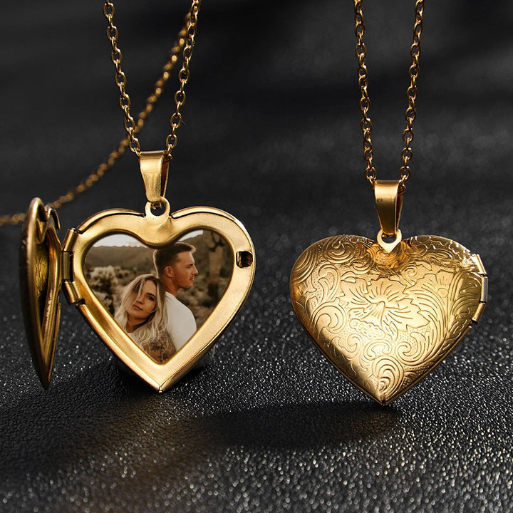 18K Gold Plated Vintage Engraved Heart Locket Necklace