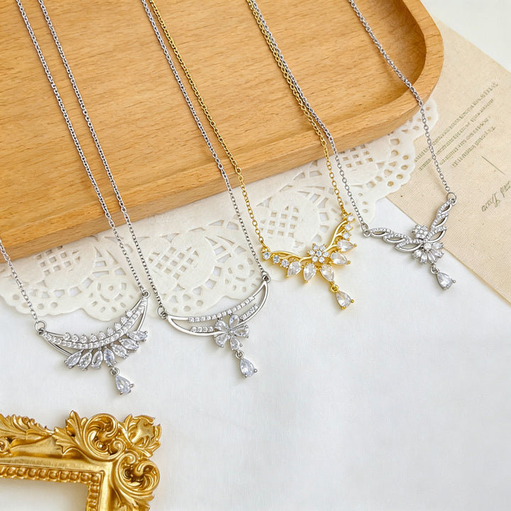 French Romance · Vintage Floral Vine Marquise & Teardrop Pavé Necklace