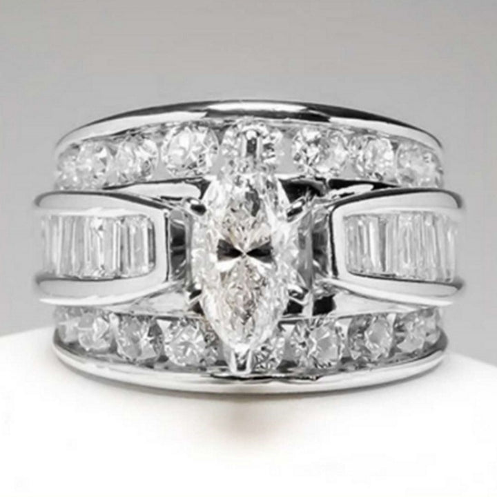 Vintage Wide Marquise Statement Mixed-Cut Pave Bands Ring