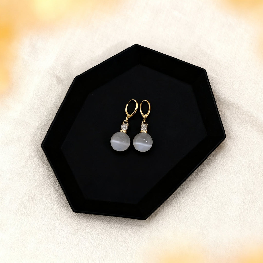 14K Gold Cat's Eye Drop Earrings