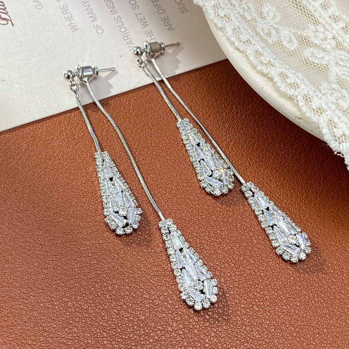 18K Gold & Silver Threader Earrings Double Chain Teardrop Tassel