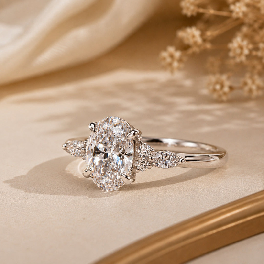 S925 Sterling Silver Classic Oval Cut Ring Vintage Elegant CZ Engagement Ring