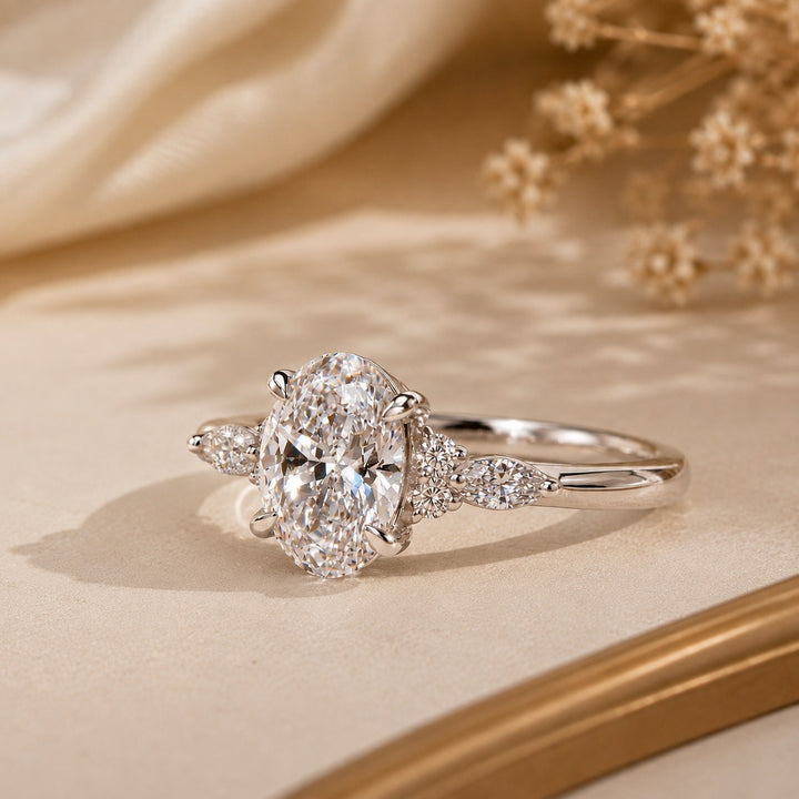 S925 Sterling Silver Classic Oval Cut Ring Vintage Elegant CZ Engagement Ring