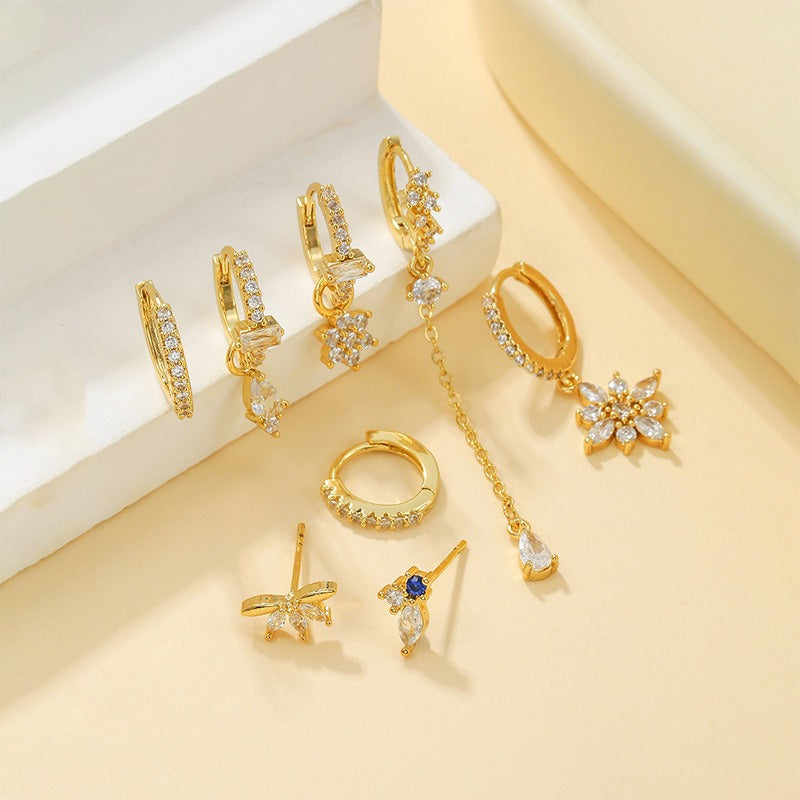 18K Gold Earring Set Celestial, Butterfly Western Charms
