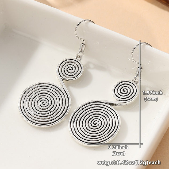 Vintage Spiral Drop Earrings Oxidized Silver-Tone Double Disc Dangle