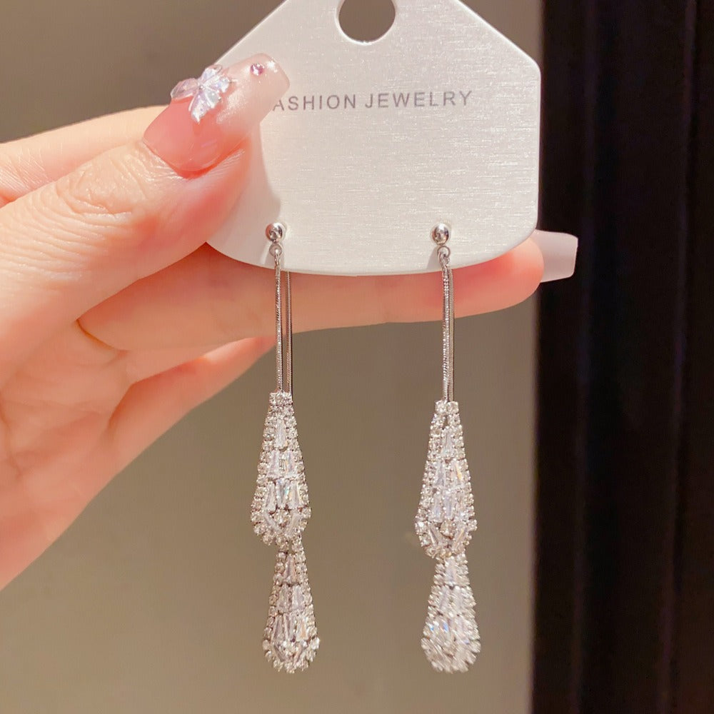 18K Gold & Silver Threader Earrings Double Chain Teardrop Tassel