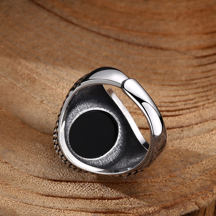 S925 Silver Black Obsidian Mesh Ring
