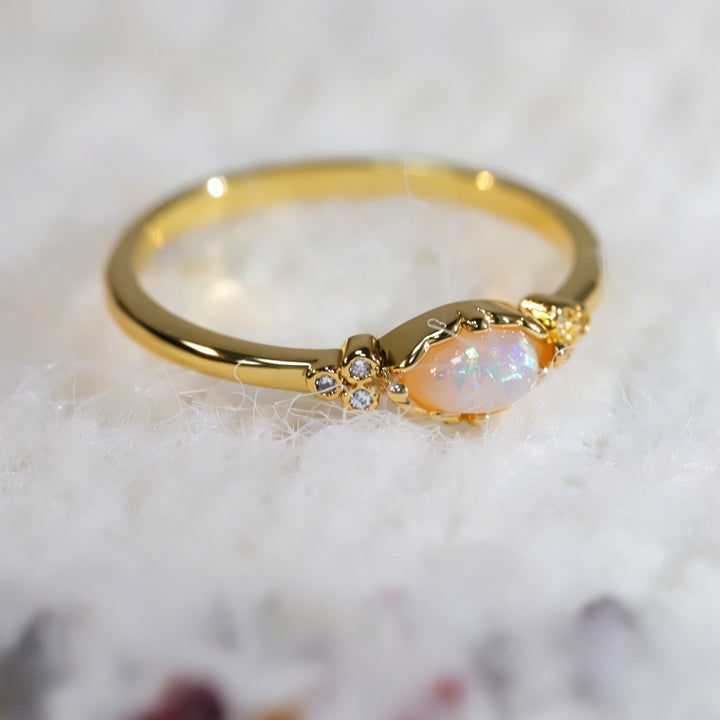 Blossom of Light Marquise Iridescent Opal Pavé Vintage Ring
