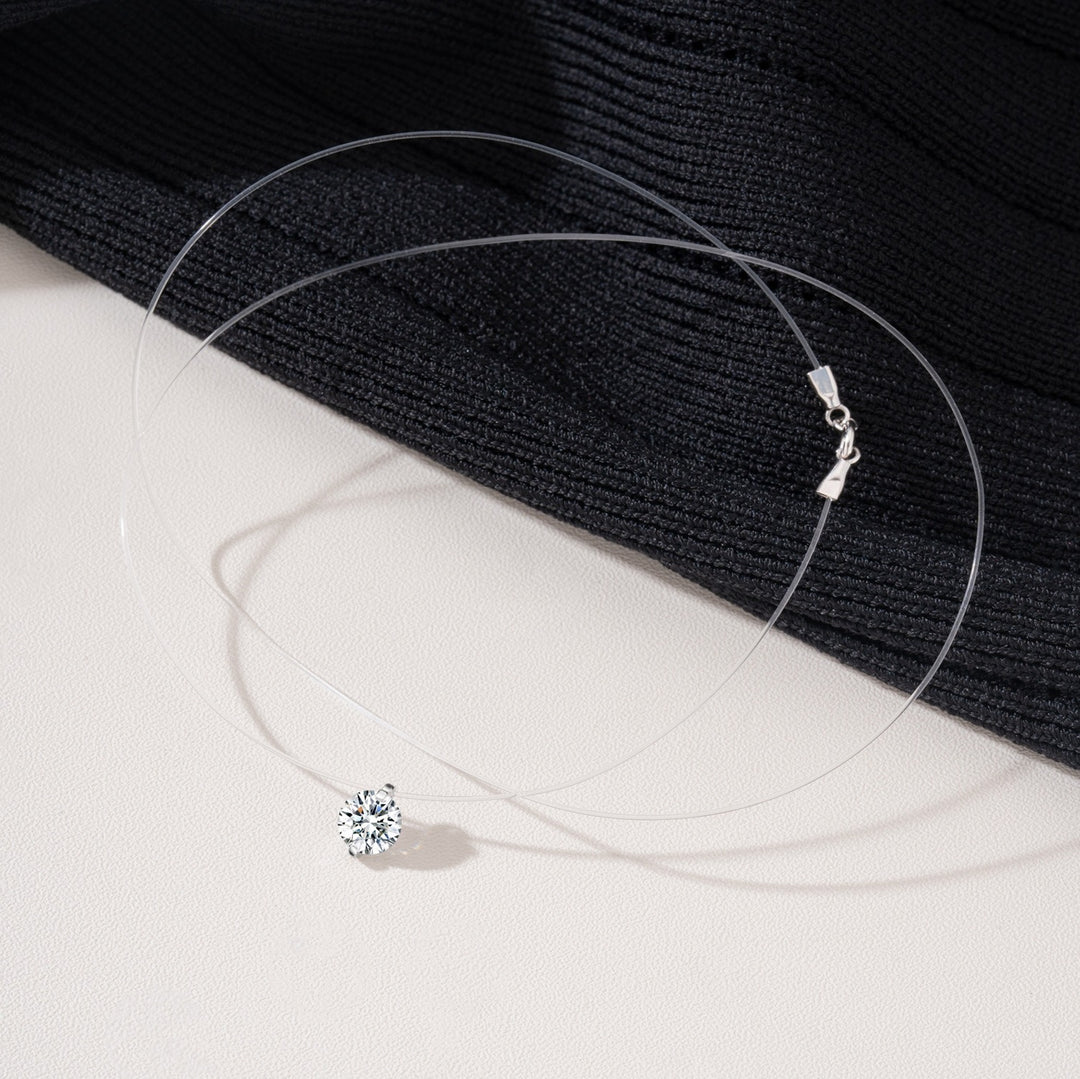 Mermaid's Tear Floating Diamond Ring & Necklace Minimalist Invisible Setting