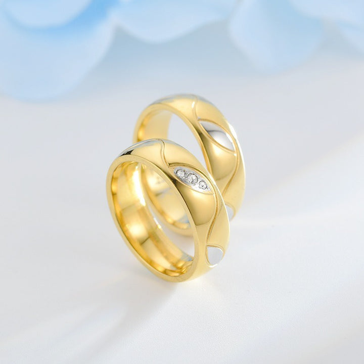 18K Gold Two-Tone Wave Couple Rings Wide Comfort Fit Wedding Bands