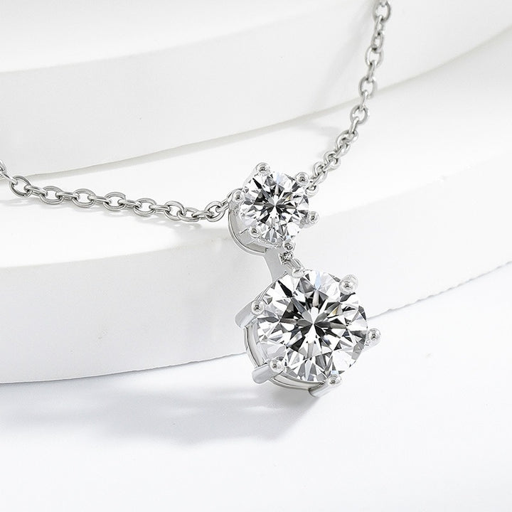 Dazzling Double Star S925 Sterling Silver Moissanite Dangling Necklace