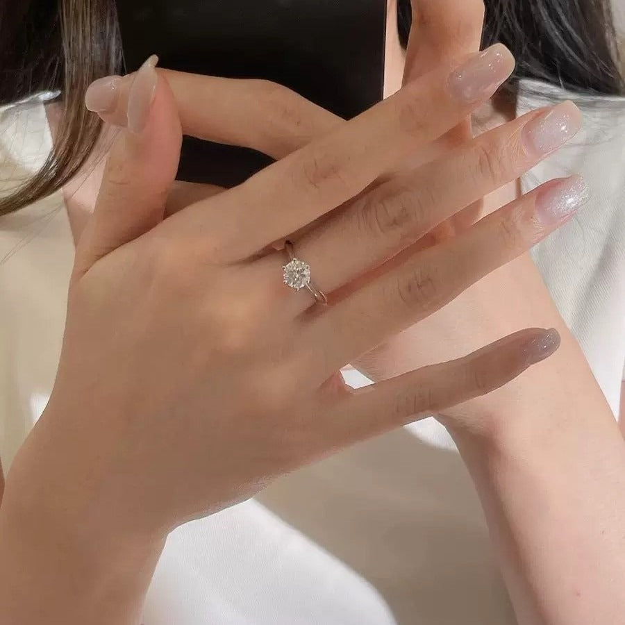 S925 Sterling Silver Classic 6-Prong Solitaire Ring Minimalist Everyday Jewelry | Perfect for Stacking