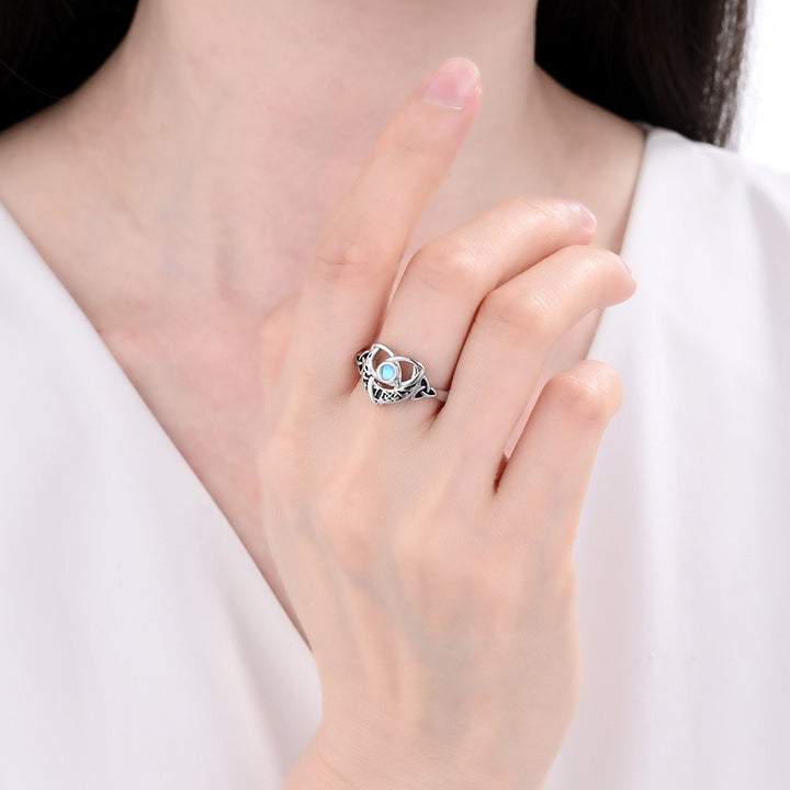 S925 Silver Vintage Moonstone Ring Celtic Hollow-Out Filigree
