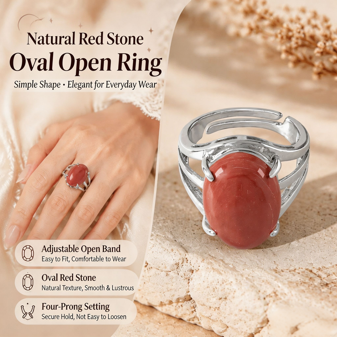 Natural Energy · 20-Style Natural Gemstone Oval Open Ring